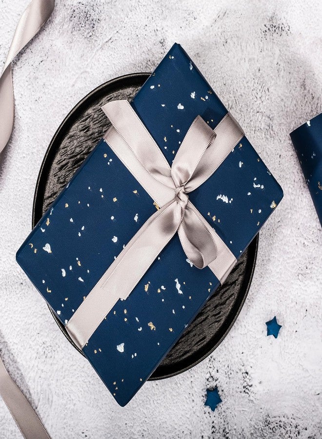 MAYPLUSS Thick Wrapping Paper Roll - 17Inch x 16.5Feet - Masculine Black Gold Shiny Flakes on Matte Dark Navy Blue Heavy Gift Wrap Paper w/Silky Touch for Father's Day, Birthday, Holiday, Christmas - Image 2